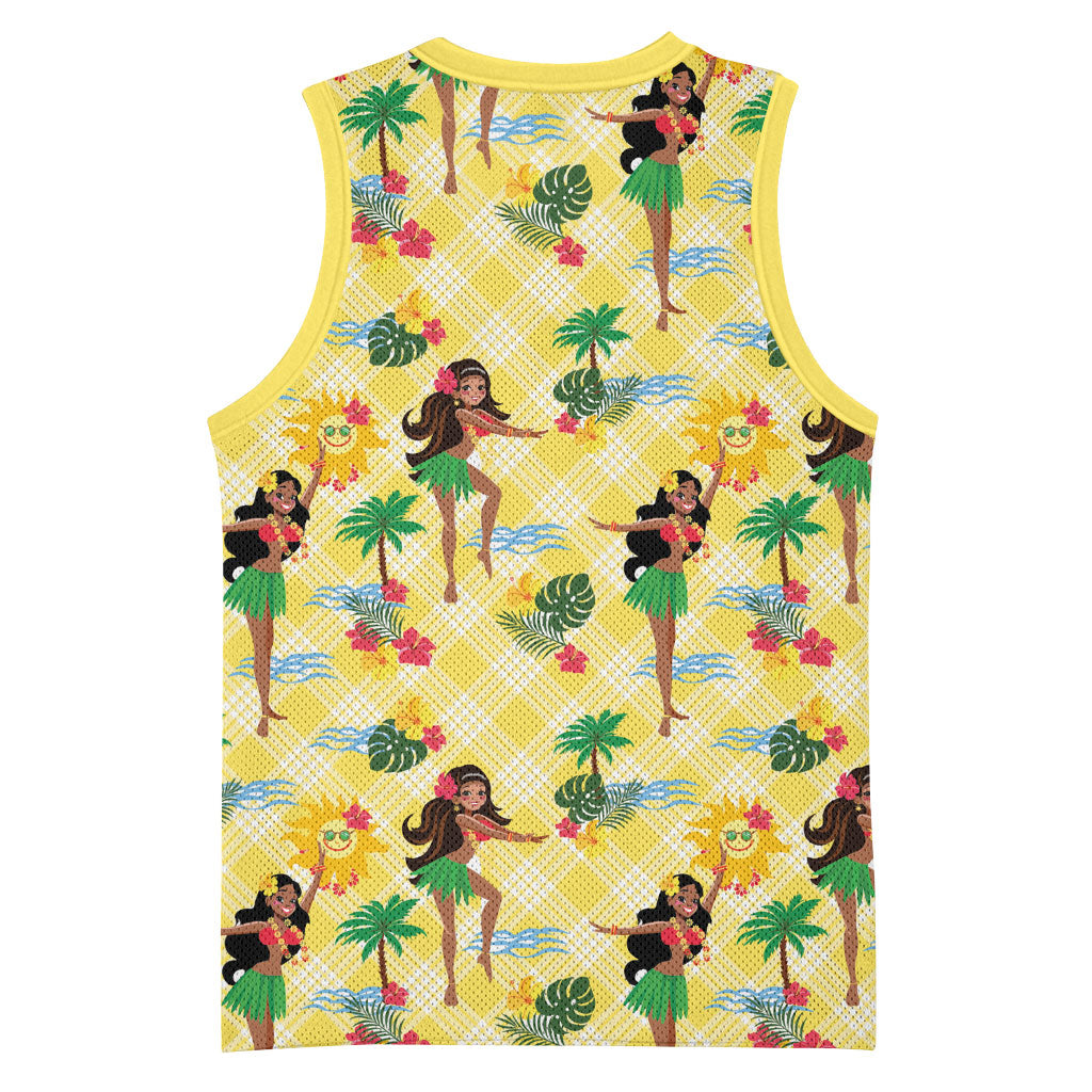 Hawaii Hula Girl Tropical Basketball Jersey Yellow Palaka