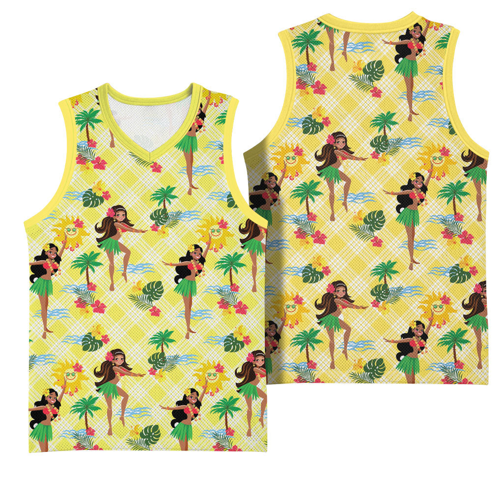 Hawaii Hula Girl Tropical Basketball Jersey Yellow Palaka