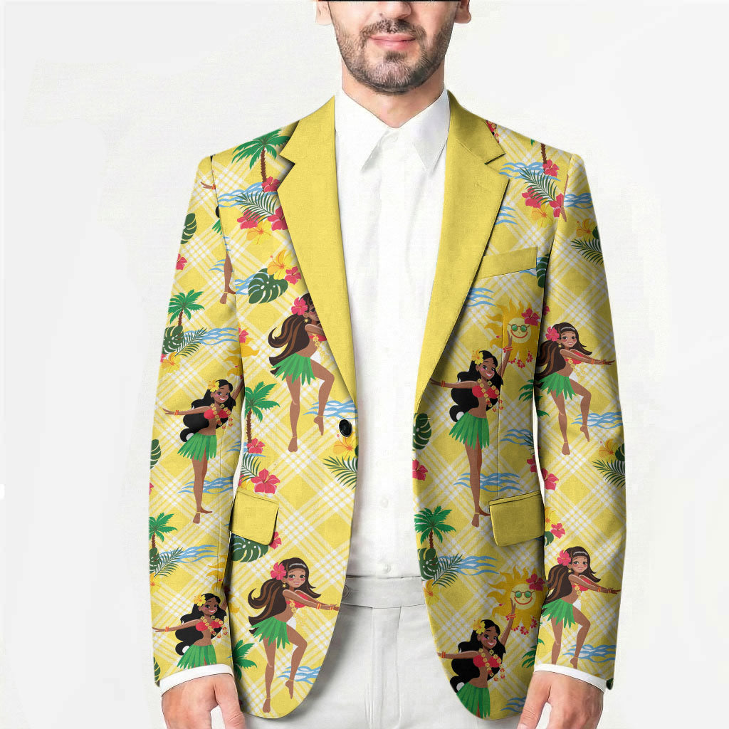 Hawaii Hula Girl Tropical Blazer Yellow Palaka