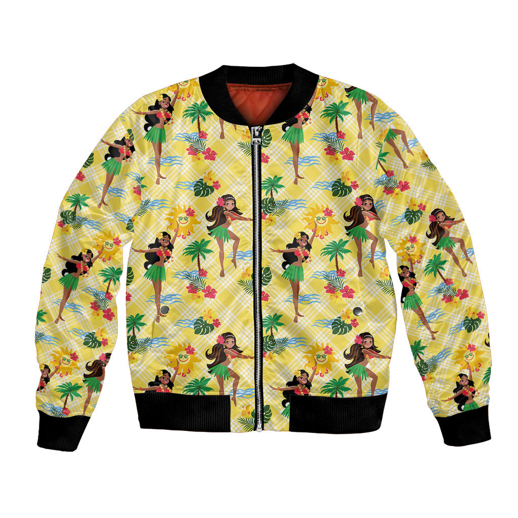 Hawaii Hula Girl Tropical Bomber Jacket Yellow Palaka LT01 Unisex Yellow - Polynesian Pride
