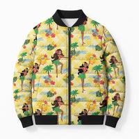 Hawaii Hula Girl Tropical Bomber Puffer Jacket Yellow Palaka