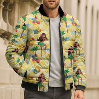 Hawaii Hula Girl Tropical Bomber Puffer Jacket Yellow Palaka