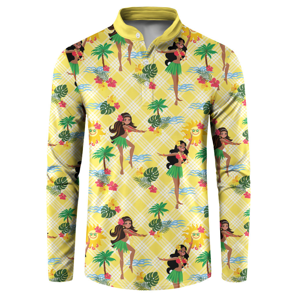 Hawaii Hula Girl Tropical Button Sweatshirt Yellow Palaka LT01 Yellow - Polynesian Pride