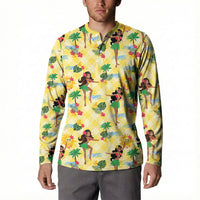 Hawaii Hula Girl Tropical Button Sweatshirt Yellow Palaka