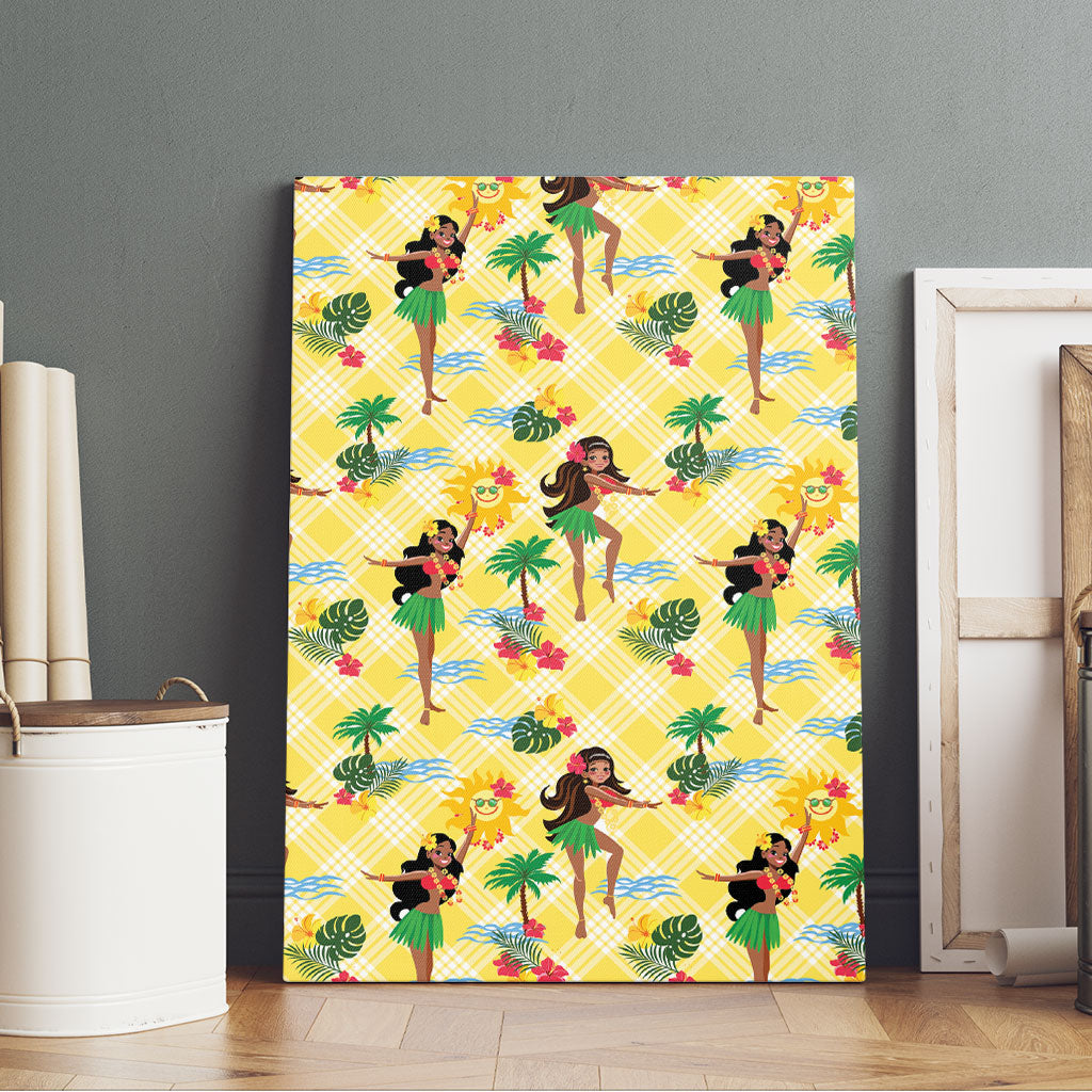 Hawaii Hula Girl Tropical Canvas Wall Art Yellow Palaka