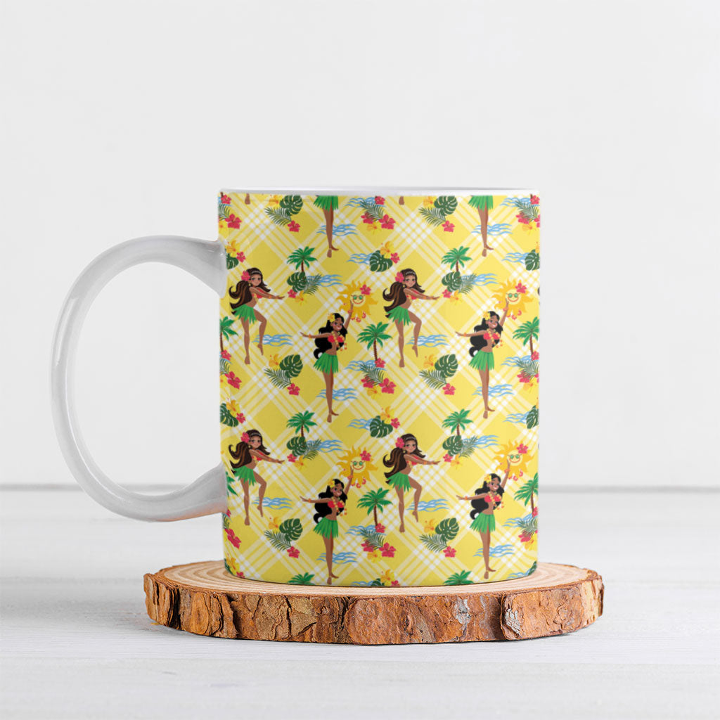Hawaii Hula Girl Tropical Ceramic Mug Yellow Palaka LT01 Yellow - Polynesian Pride