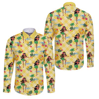 Hawaii Hula Girl Tropical Family Matching Mermaid Dress and Hawaiian Shirt Yellow Palaka