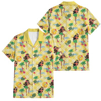 Hawaii Hula Girl Tropical Family Matching Off The Shoulder Long Sleeve Dress and Hawaiian Shirt Yellow Palaka