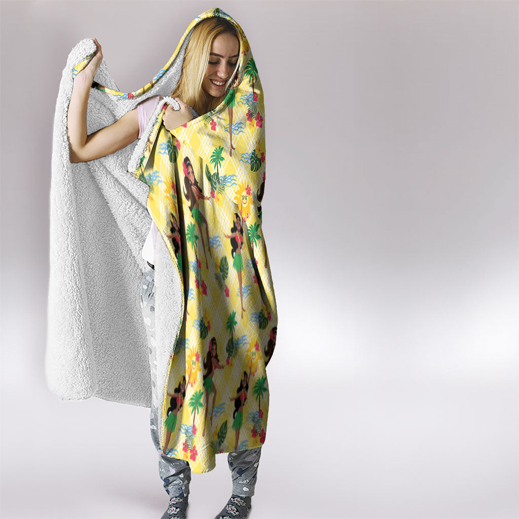 Hawaii Hula Girl Tropical Hooded Blanket Yellow Palaka