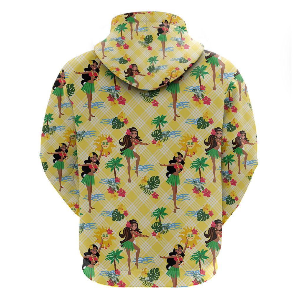 Hawaii Hula Girl Tropical Hoodie Yellow Palaka