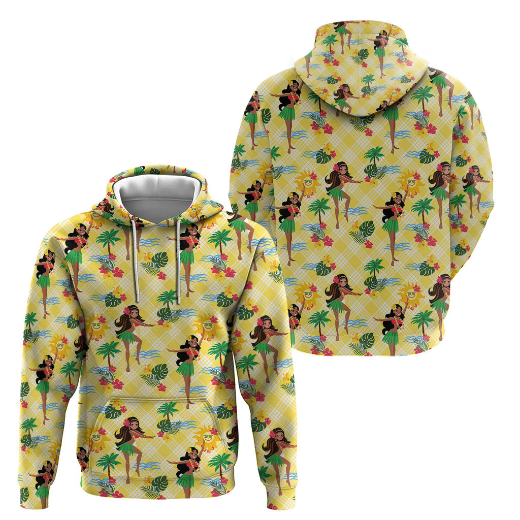 Hawaii Hula Girl Tropical Hoodie Yellow Palaka