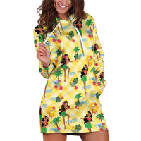 Hawaii Hula Girl Tropical Hoodie Dress Yellow Palaka