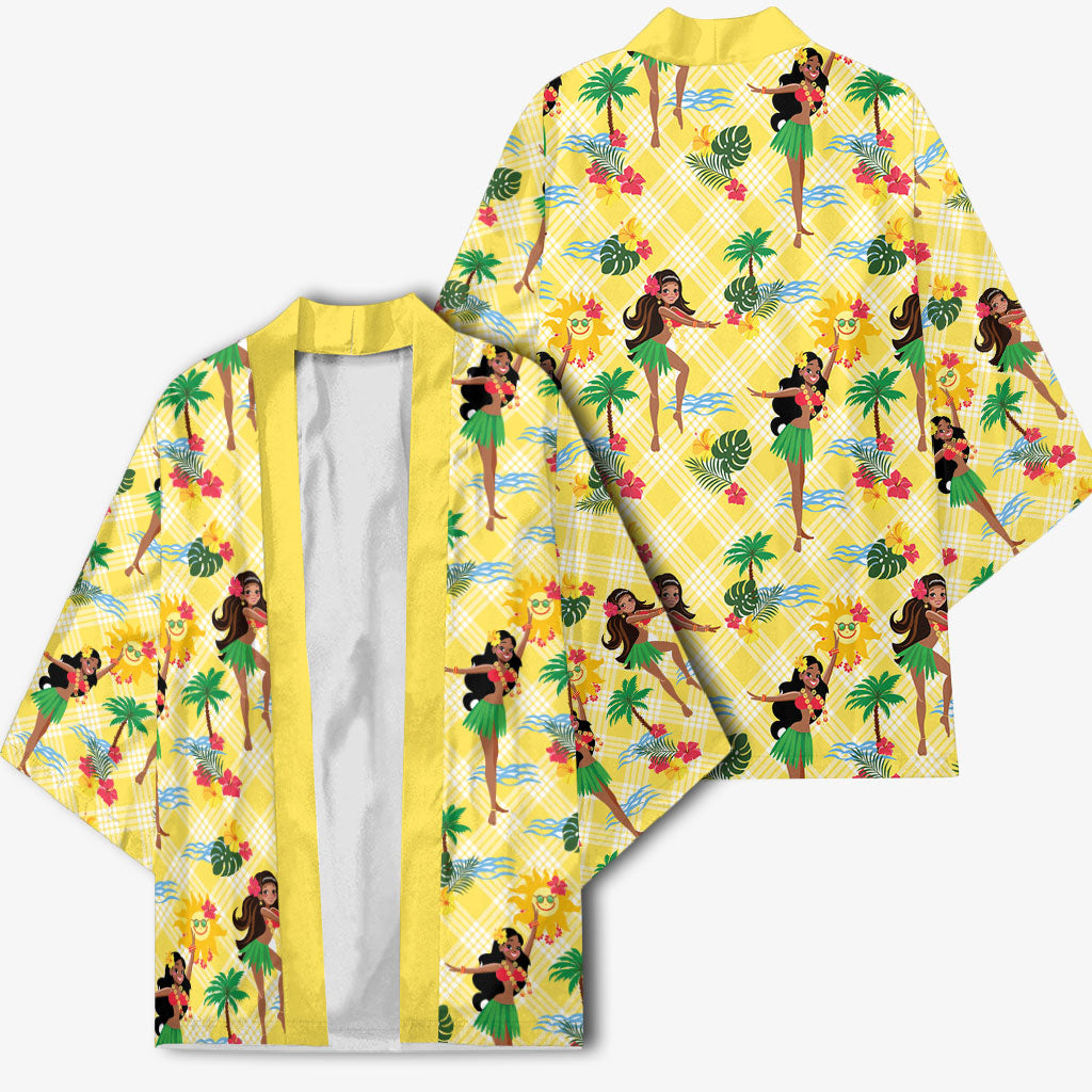 Hawaii Hula Girl Tropical Kimono Yellow Palaka