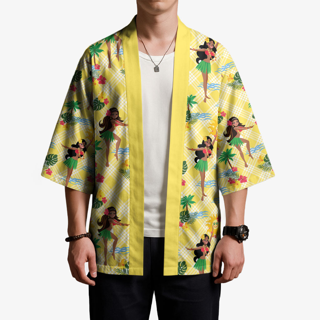 Hawaii Hula Girl Tropical Kimono Yellow Palaka