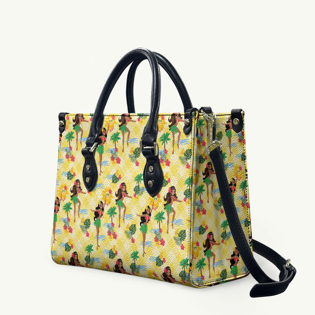 Hawaii Hula Girl Tropical Leather Bag Yellow Palaka LT01 Yellow - Polynesian Pride