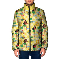 Hawaii Hula Girl Tropical Padded Jacket Yellow Palaka
