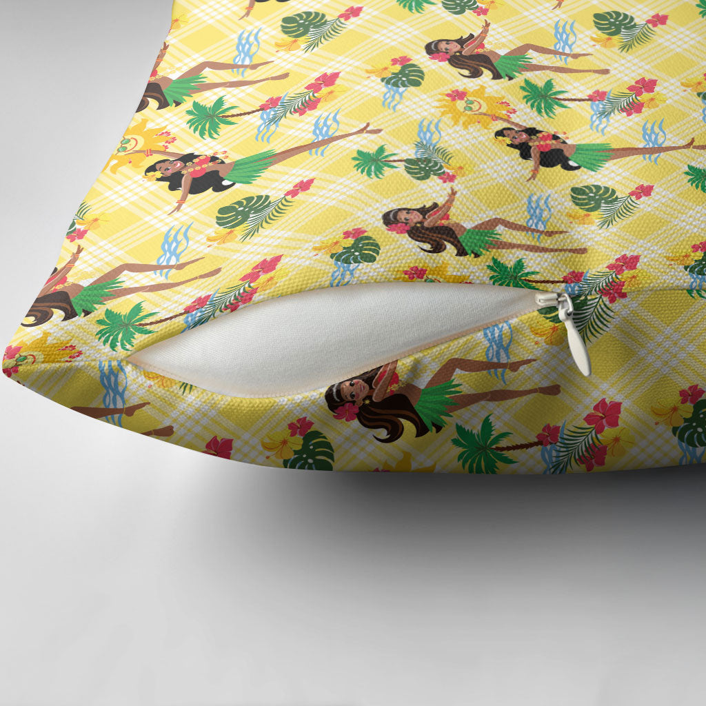 Hawaii Hula Girl Tropical Pillow Cover Yellow Palaka