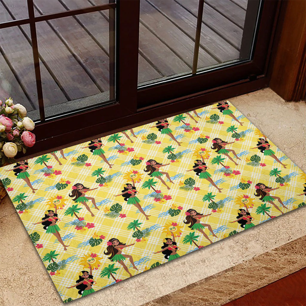 Hawaii Hula Girl Tropical Rubber Doormat Yellow Palaka