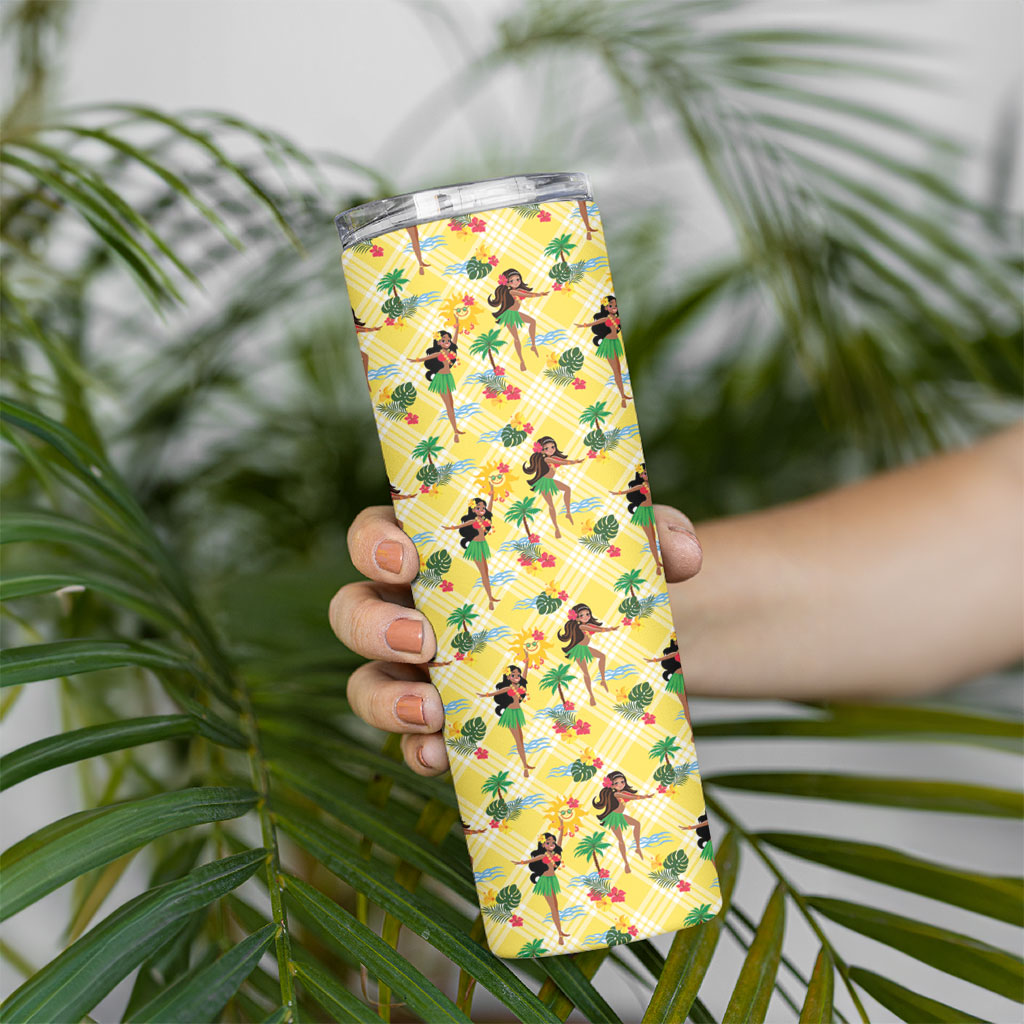 Hawaii Hula Girl Tropical Skinny Tumbler Yellow Palaka