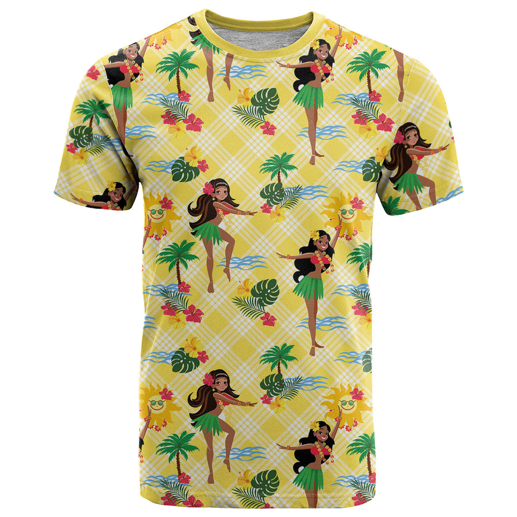 Hawaii Hula Girl Tropical T Shirt Yellow Palaka