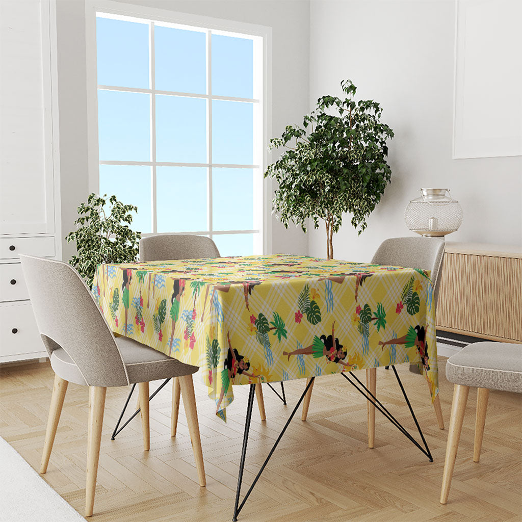 Hawaii Hula Girl Tropical Tablecloth Yellow Palaka