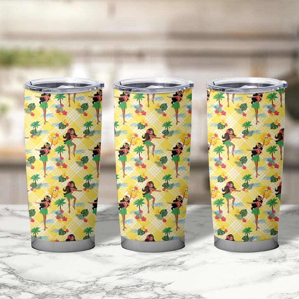 Hawaii Hula Girl Tropical Tumbler Cup Yellow Palaka