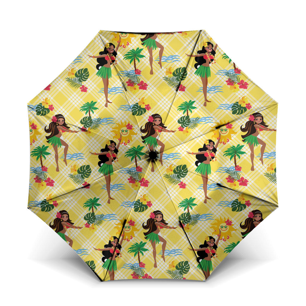 Hawaii Hula Girl Tropical Umbrella Yellow Palaka