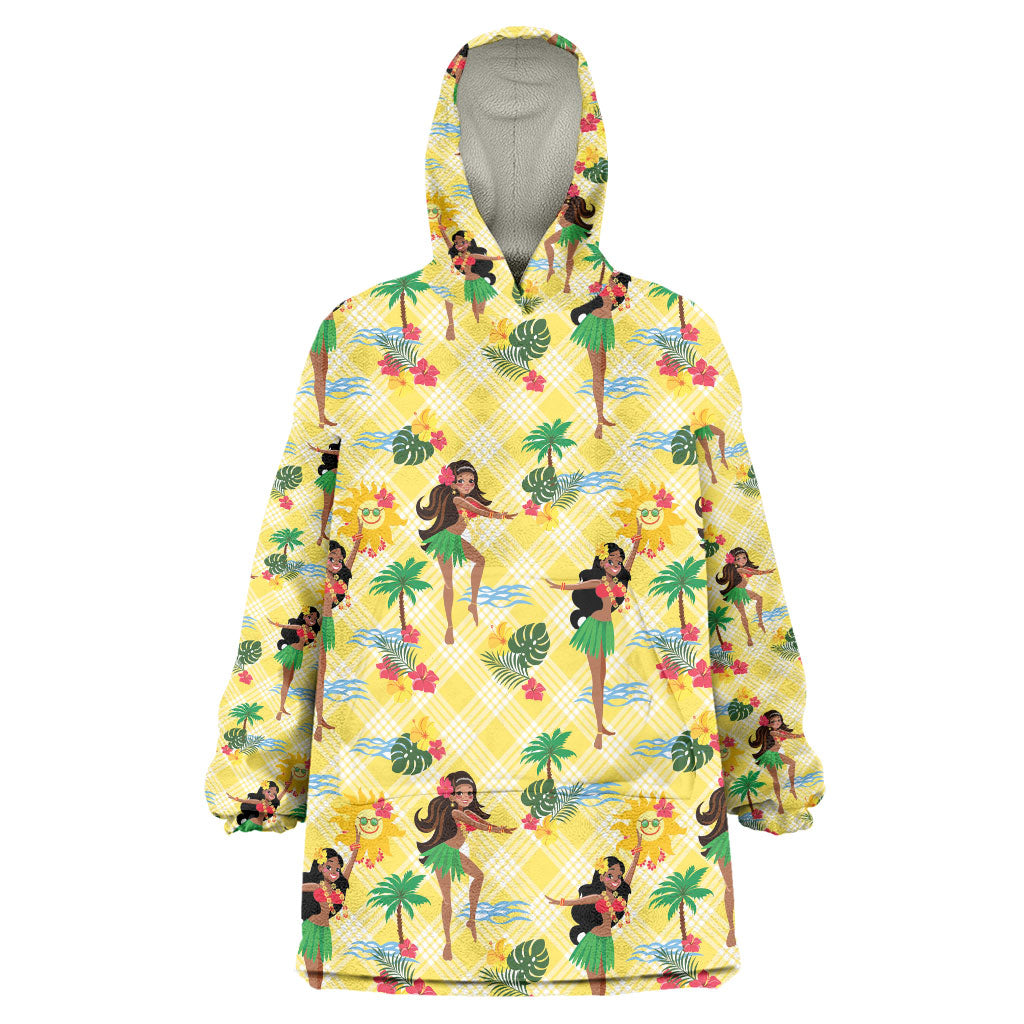 Hawaii Hula Girl Tropical Wearable Blanket Hoodie Yellow Palaka