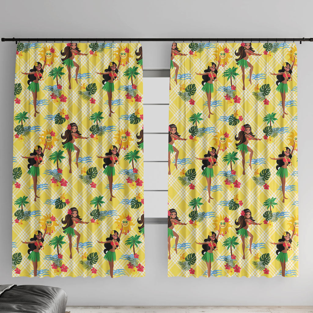 Hawaii Hula Girl Tropical Window Curtain Yellow Palaka LT01 With Hooks Yellow - Polynesian Pride