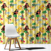 Hawaii Hula Girl Tropical Window Curtain Yellow Palaka