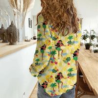 Hawaii Hula Girl Tropical Women Casual Shirt Yellow Palaka
