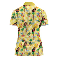 Hawaii Hula Girl Tropical Women Polo Shirt Yellow Palaka