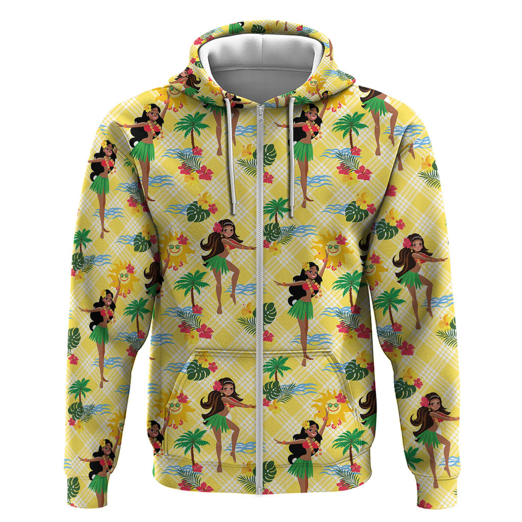 Hawaii Hula Girl Tropical Zip Hoodie Yellow Palaka LT01 Zip Hoodie Yellow - Polynesian Pride