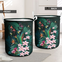 Hawaii Hummingbird Tropical Flowers Laundry Basket Dark Green