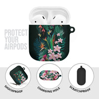 Hawaii Hummingbird Tropical Flowers AirPods Case Dark Green