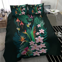 Hawaii Hummingbird Tropical Flowers Bedding Set Dark Green