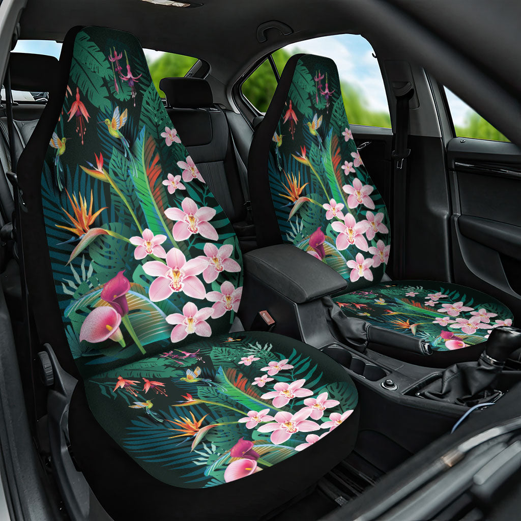 Hawaii Hummingbird Tropical Flowers Car Seat Cover Dark Green