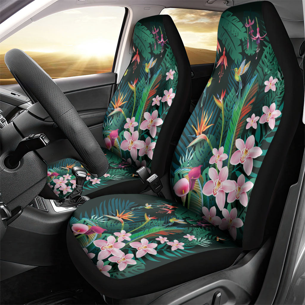 Hawaii Hummingbird Tropical Flowers Car Seat Cover Dark Green
