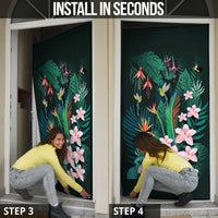 Hawaii Hummingbird Tropical Flowers Door Cover Dark Green