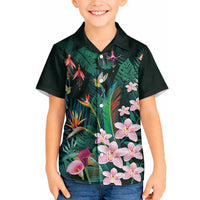 Hawaii Hummingbird Tropical Flowers Hawaiian Shirt Dark Green