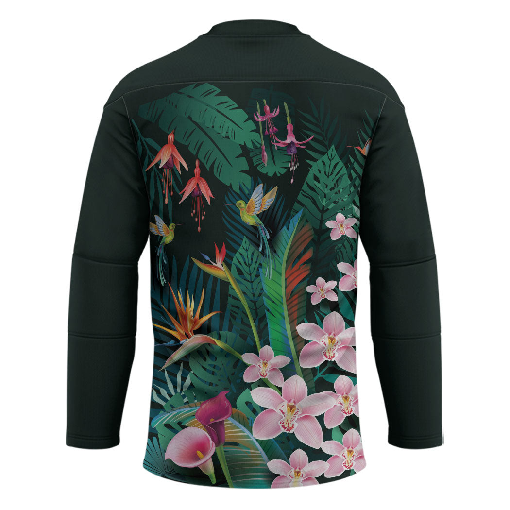 Hawaii Hummingbird Tropical Flowers Hockey Jersey Dark Green