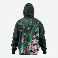 Hawaii Hummingbird Tropical Flowers Hoodie Dark Green