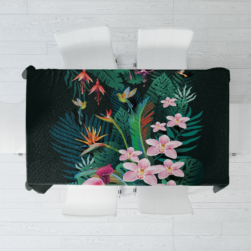 Hawaii Hummingbird Tropical Flowers Tablecloth Dark Green LT01 Green - Polynesian Pride