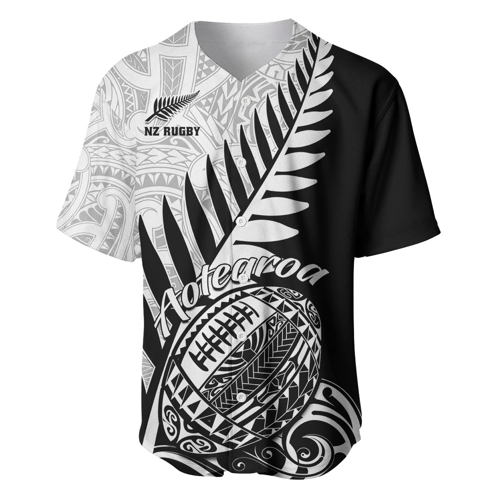 New Zealand Silver Fern Rugby Baseball Jersey Aotearoa Maori Black Version LT01 Black - Polynesian Pride