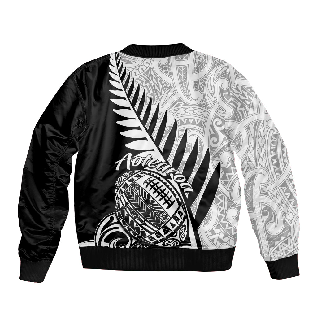 New Zealand Silver Fern Rugby Bomber Jacket Aotearoa Maori Black Version LT01 - Polynesian Pride