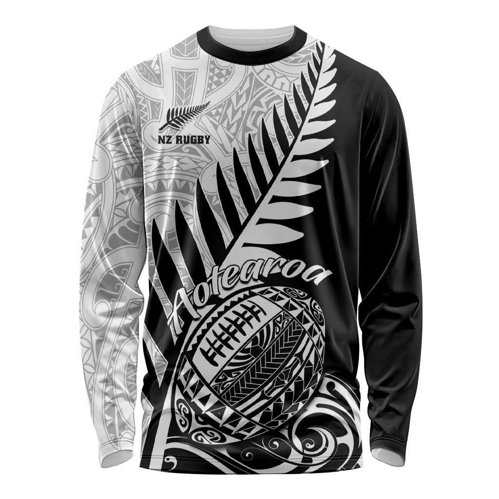New Zealand Silver Fern Rugby Long Sleeve Shirt Aotearoa Maori Black Version LT01