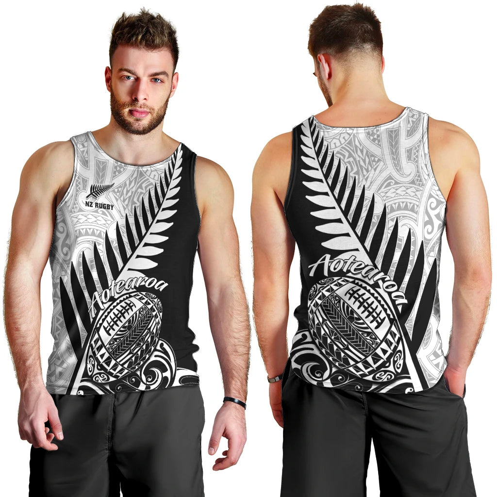 New Zealand Silver Fern Rugby Men Tank Top Aotearoa Maori Black Version LT01 - Polynesian Pride
