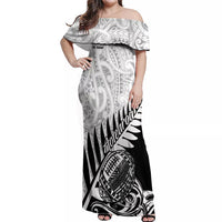 New Zealand Silver Fern Rugby Off Shoulder Maxi Dress Aotearoa Maori Black Version LT01 Women Black - Polynesian Pride