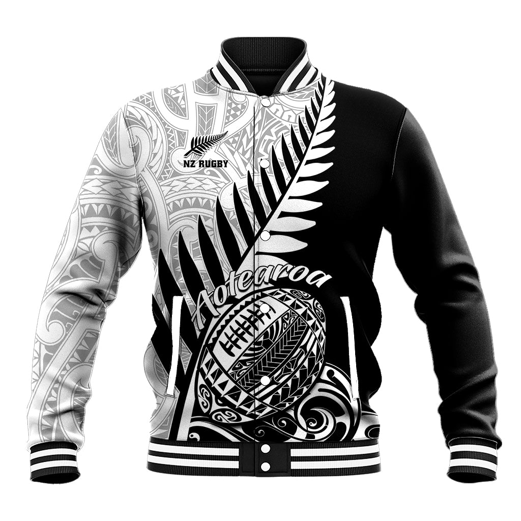 Custom New Zealand Silver Fern Rugby Baseball Jacket Aotearoa Maori Black Version LT01 Unisex Black - Polynesian Pride