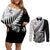 Custom New Zealand Silver Fern Rugby Couples Matching Off Shoulder Short Dress and Long Sleeve Button Shirts Aotearoa Maori Black Version LT01 Black - Polynesian Pride